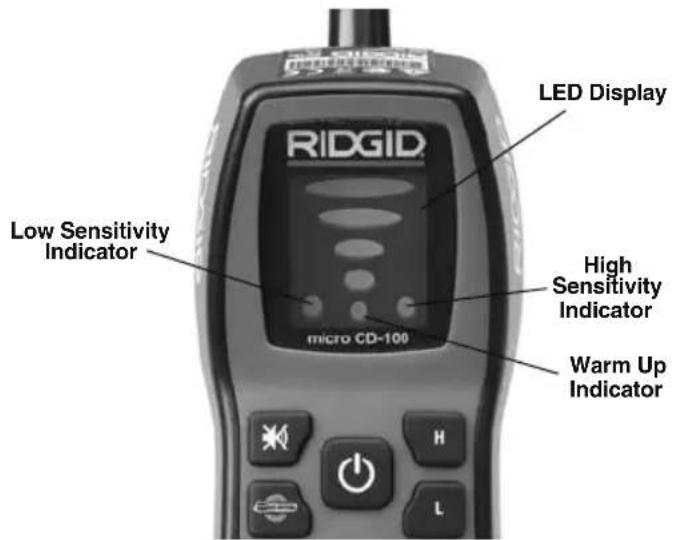 LED Display RiDGID Low Sensitivity Indicator High Sensitivity Indicator micro CD-100 Warm Up Indicator