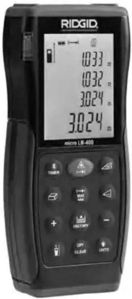 RIDGID. 1033 1032 3.024 3.024 micro LM-400 TIMER I→I MAX MW + HISTORY - OFF CLEAR UNITS
