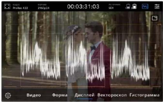 КОДЫЯ ProRes: 422 ФОРГОИ 2160p24 00:03:31:03 АЛТОЧНАЯ SDI 1 2 10% Видео Форма Дисплей Вектороскоп Гистограмма