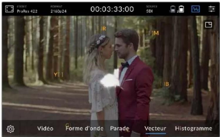 CODEC ProRes 422 FORMAT 2160p24 00:03:33:00 SOURCES SDI R M Y B Vidéo Forme d'onde Parade Vecteur Histogramme