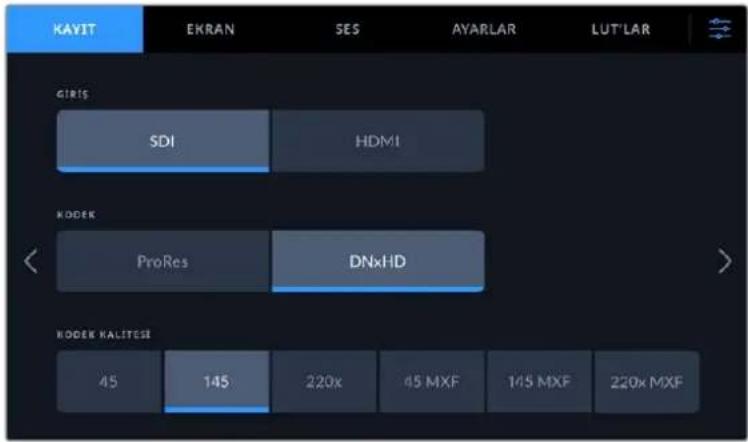 KAYIT EKRAN SES AYARLAR LUT'LAR GIRIS SDI HDMI NODEK ProRes DNxHD NODEK KALITESI 45 145 220x 45 MXF 145 MXF 220x MXF