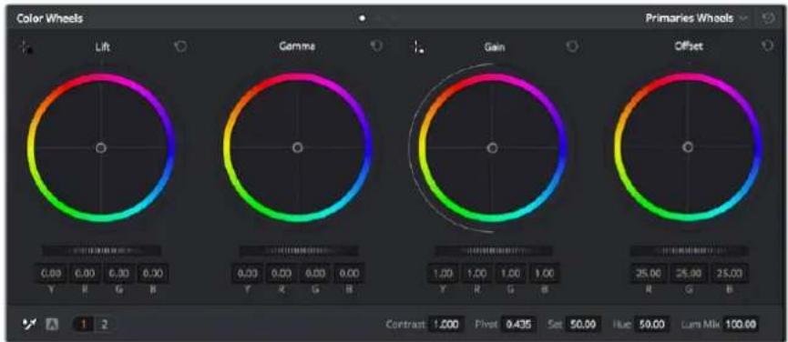 Color Wheels Lift Primaries Wheels Gamma Gain Offset 0.00 0.00 0.00 0.00 Y R G B 1.00 1.00 1.00 1.00 Y R G B 35.00 25.00 25.00 R G B Contrast 1.000 Pivot 0.435 Set 50.00 Hue 50.00 Lum Milk 100.00