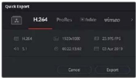 Quick Export H.264 ProRes Value vimeo H.264 1920x1080 23.976 FPS 5.1 00:22:13.02 C3 Acr 2019 Cancel Export