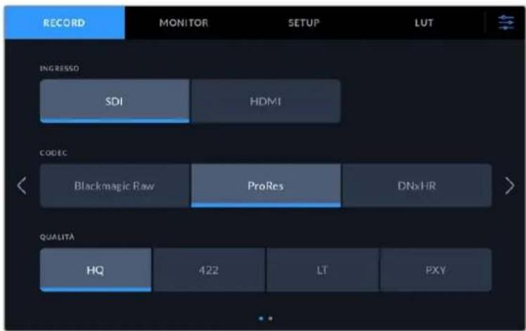RECORD MONITOR SETUP LUT INGRESSO SDI HDMI CODEC Blackmagic Raw ProRes DNxHR QUALITA HQ 422 LT PXY