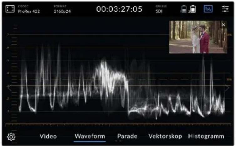 CODEC ProRes 422 FORMAT 2160p24 00:03:27:05 QUILLE SDI Video Waveform Parade Vektorskop Histogramm