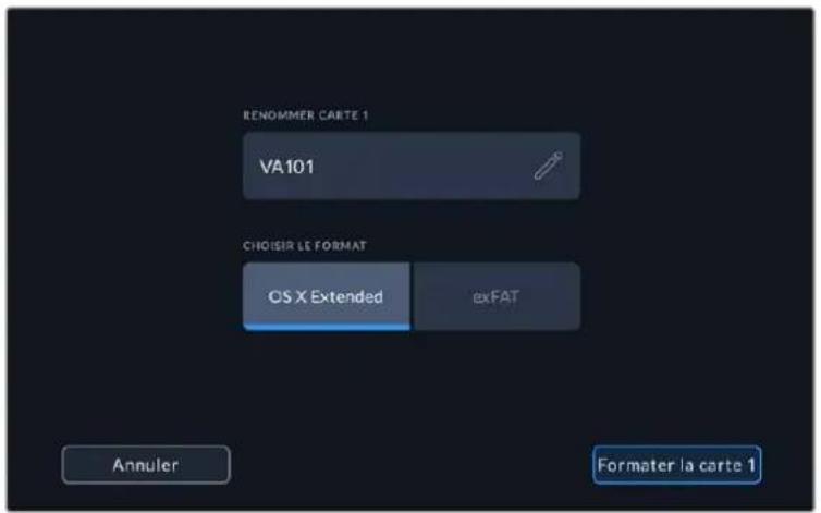 RENOOMMER CARTE 1 VA101 CHOISIR LE FORMAT OS X Extended exFAT Annuler Formater la carte 1