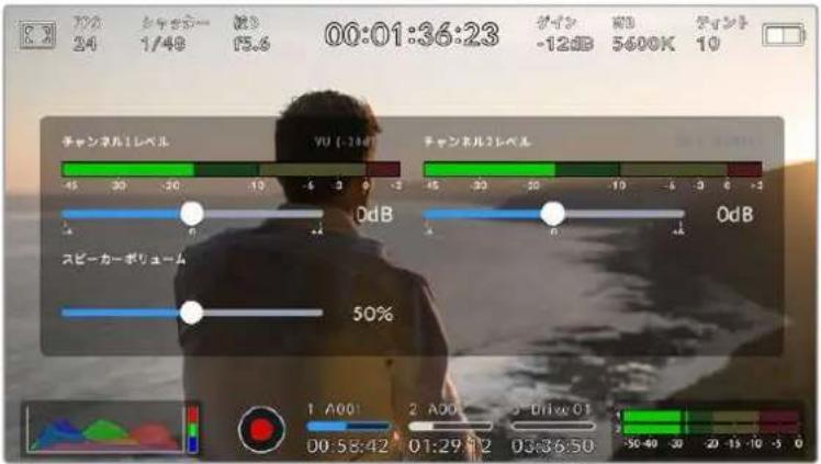 72% 24 00:01:36:23 ケーナー 1/49 波数 15.6 00:01:36:23 -12dB 5600K 10 チャンネル1レベル VU (-)dB チャンネル2レベル 45 30 -30 10 -6 -2 0 -3 45 30 -30 10 -6 -2 0 -3 45 30 -30 10 -6 -2 0 -3 45 30 -30 10 -6 -2 0 -3 45 30 -30 10 -6 -2 0 -3 45 0dB OdB スピーカーボリューム 50% 1 A001 D0:58:42 2 A001 01:29:12 3 D11w:01 03:36:50 -50 -40 -30 -20 -15 -10 -5 0