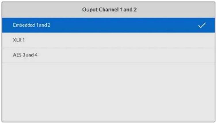 Output Channel 1 and 2 Embedded 1and2 XLR 1 AES 3 and 4