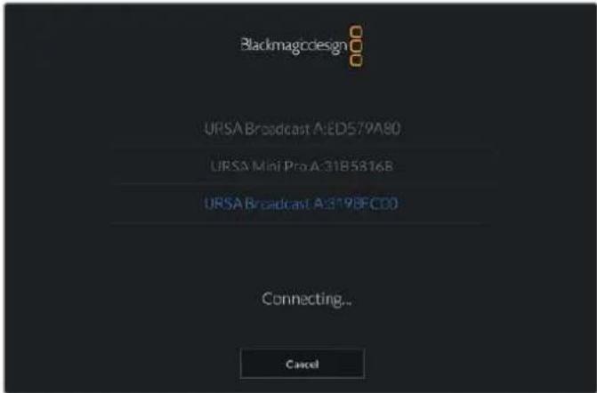Blackmagcosign URSA Broadcast A:ED579A80 URSA Mini Pro A:31B58168 URSA Broadcast A:3198FC00 Connecting... Cancel