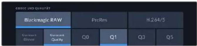 CODE UND QUALITÄT Blackmagic RAW ProRes H.264/5 Constant Quality CQ0 Q1 Q3 Q5