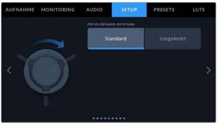 AUFNAHME MONITORING AUDIO SETUP PRESETS LUTS FOCUS-DEMAND-RICHTUNG Standard Umgekehrt