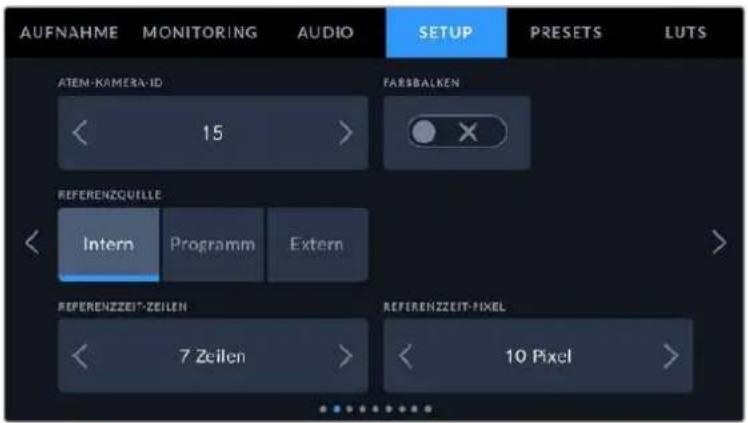 AUFNAHME MONITORING AUDIO SETUP PRESETS LUTS ATEM-KAMERA-ID 15 FARSBALKEN REFERENZZUILLE Intern Programm Extern REFERENZZEIT-ZEILEN 7 Zeilen REFERENZZEIT-PICKEL 10 Pixel