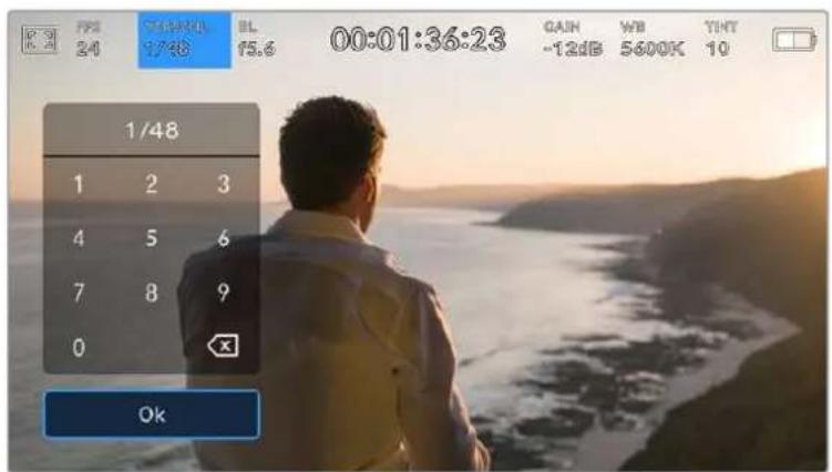 FPS 24 STARTING 1/48 BL 75.6 00:01:36:23 GAIN WB TINT -12dB 5600K 10 1/48 1 2 3 4 5 6 7 8 9 0 Ok