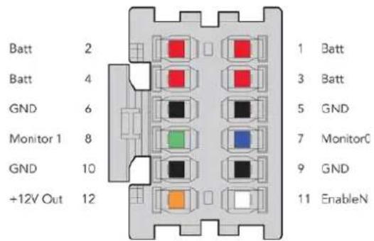 Batt 2 Batt 4 GND 6 Monitor 1 8 GND 10 +12V Out 12 1 Batt 3 Batt 5 GND 7 MonitorC 9 GND 11 EnableN