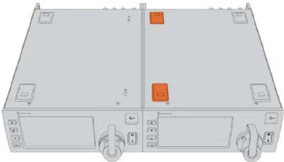 Blackmagic Design Ursa Studio Viewfinder G2 - 2台のBlackmagic Studio Fiber Converterを並べてラックマウントする準備作業： - 1
