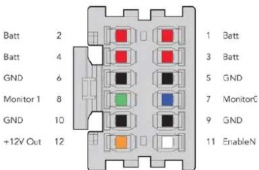 Batt 2 Batt 4 GND 6 Monitor 1 8 GND 10 +12V Out 12 1 Batt 3 Batt 5 GND 7 MonitorC 9 GND 11 EnableN