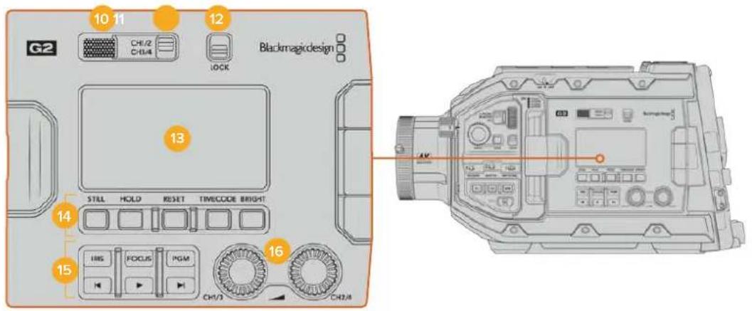 G2 10 11 CHI/2 CHI/4 12 Blackmagicdesign LOCK 13 14 STILL HOLD RESET TIMECODE BRIGHT 15 IRIS FOCUS PGM CHI/3 16 C42/4
