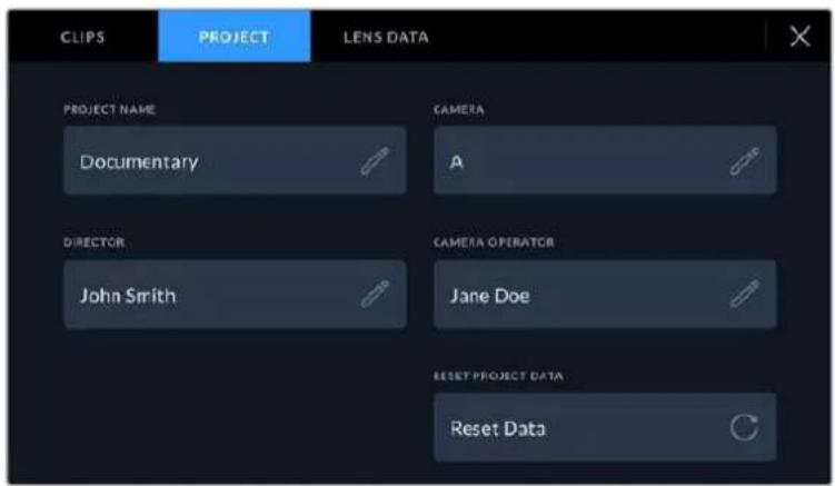 CLIPS PROJECT LENS DATA PROJECT NAME Documentary CAMERA A DIRECTOR John Smith CAMERA OPERATOR Jane Doe RESET PROJECT DATA Reset Data