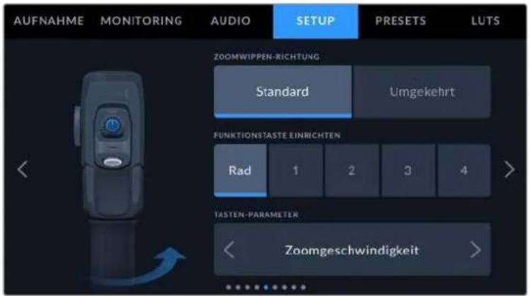 AUFNAHME MONITORING AUDIO SETUP PRESETS LUTS ZOOMWIPKEN-RICHTUNG Standard Umgekehrt FUNKTIONSTASTE EINRICHTEN Rad 1 2 3 4 TASTEN-PARAMETER Zoomgeschwindigkeit