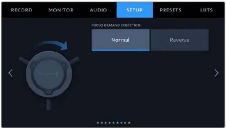 RECORD MONITOR AUDIO SETUP PRESETS LUTS FOCUS DEMAND DIRECTION Normal Reverse
