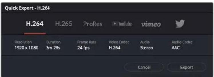 Quick Export - H.264 H.264 H.265 ProRes YouTube vimeo Resolution Duration Frame Rate Video Codec Audio Audio Codec 1920 x 1080 3m 28s 24 fps H.264 Stereo AAC Cancel Export