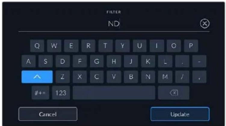 FILTER ND Q W E R T Y U I O P A S D F G H J K L . - ^ Z X C V B N M / . #+= 123 Cancel Update