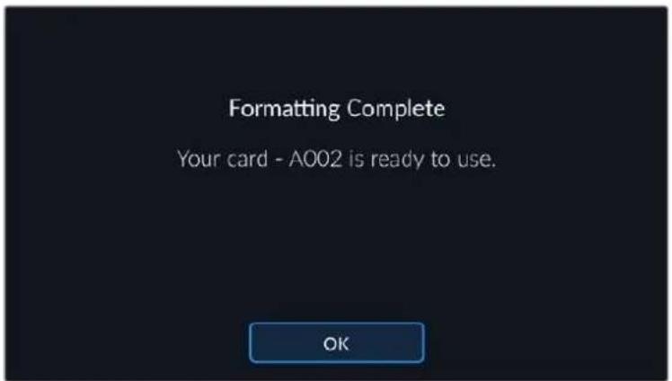 Formatting Complete Your card - A002 is ready to use. OK