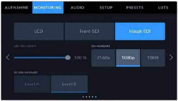 AUFNAHME MONITORING AUDIO SETUP PRESETS LUTS LCD Front-SDI Haupt-SDI LED-HELLIGKIT 100% SDI-AUSGABE 2160p 1080p 1080i 3C-SDI-AUSGABE Level A Level B