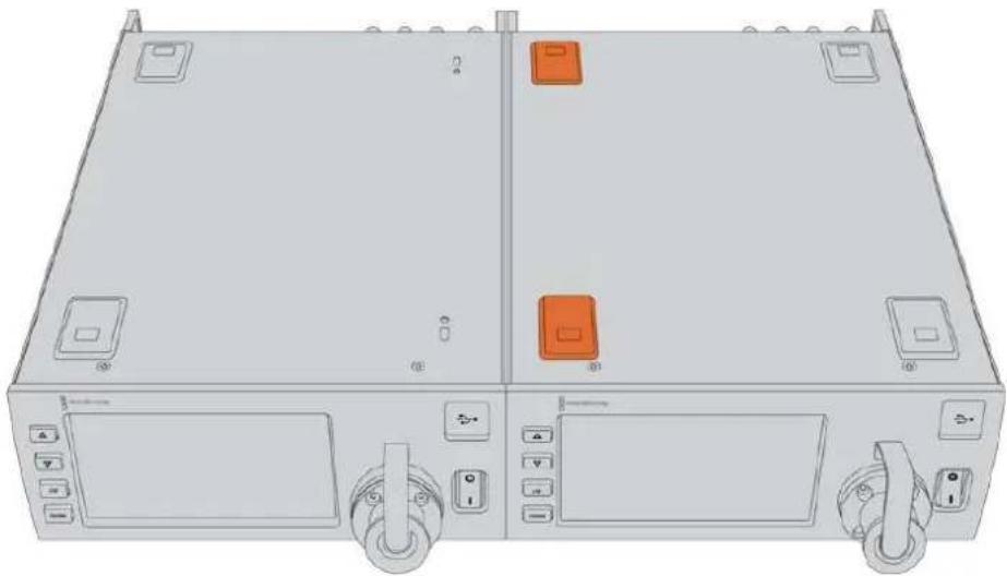 Blackmagic Design Ursa Studio Viewfinder G2 - Vorbereiten zweier Blackmagic Studio Fiber Converters für die Installation im Rack: - 1