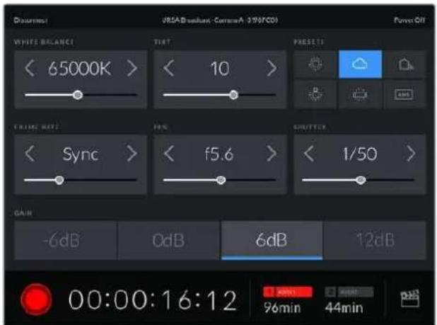 Documents WRAD value - CameraA 3507CD Power Off WHITE BALANCE < 65000K > TIME < 10 > PRESets B GND CRIME RATE < Sync > FEN < f5.6 > CH assistant < 1/50 > GAIN -6dB 0dB 6dB 12dB 00:00:16:12 96min 44min