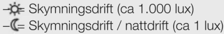 -☀= Skymningsdrift (ca 1.000 lux) -℃= Skymningsdrift / nattdrift (ca 1 lux)