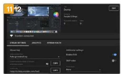 11 12 Demo Games Pools & Slings 8 0 Custom operation STREAM SETTINGS JAMES STREAM HEALTH Stream key Auto generated key Additions settings Encoder Edit SHP mode None http://www.psd.com/field COPY COPY