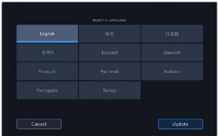 SELECT A LANGUAGE English 中文 日本語 한국어 Espanöl Deutsch Français Rусский Italiano Portugues Türkce Cancel Update