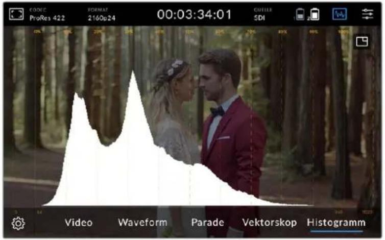 CODEC ProRes 422 FORMAT 2160p24 00:03:34:01 QUILLER 5DI Video Waveform Parade Vektorskop Histogramm