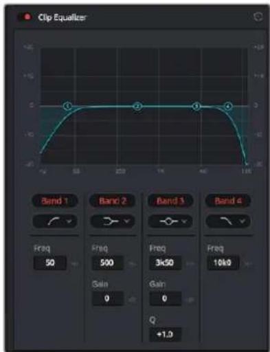 Clip Equalizer Band 1 Freq 50 Band 2 Freq 500 Gain 0 Band 3 Freq 3k50 Gain 0 Q +1.0 Band 4 Freq 10k9
