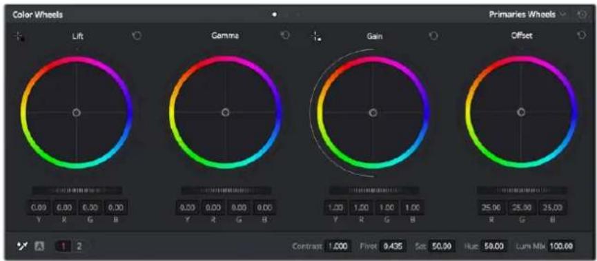 Color Wheels Lift Primaries Wheels Gemme Gain Offset 0.00 0.00 0.00 0.00 Y R G B 1.20 1.00 1.00 1.00 Y R G B 25.00 25.00 25.00 R G B Contrast: 1.000 Flivet 0.435 Sat 50.00 Huc 50.00 Lum Mix 100.00