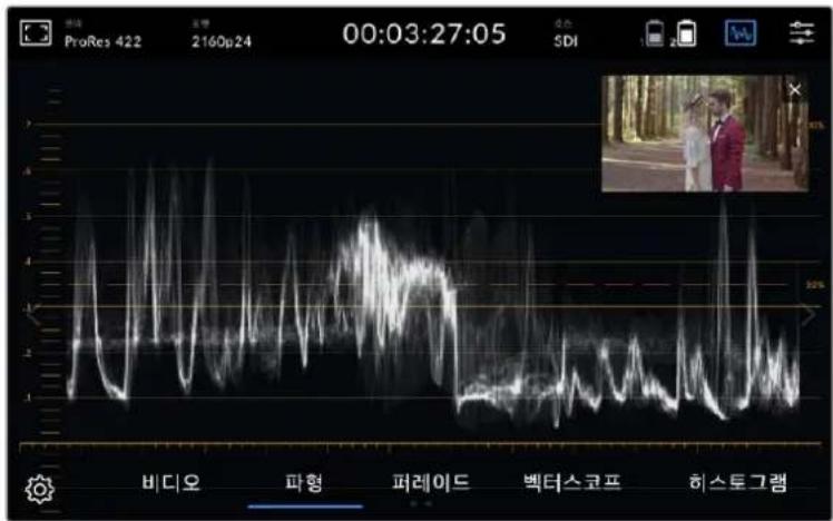 ProRes 422 2160p24 00:03:27:05 SDI 비디오 파형 퍼레이드 벡터스코프 히스토그램