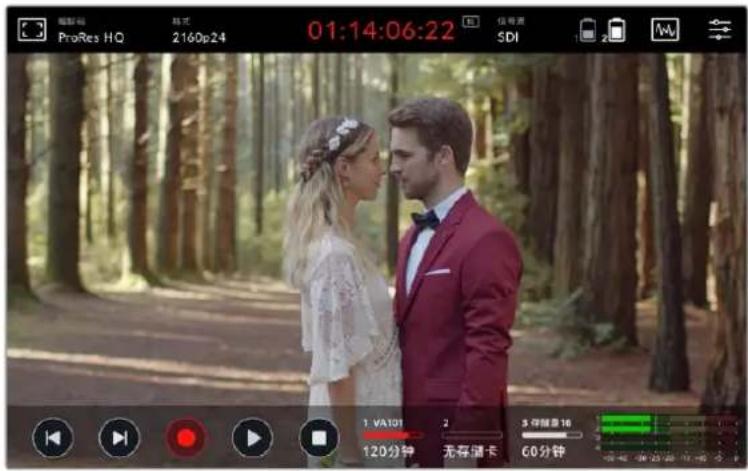 編輯編 ProRes HQ 2160p24 01:14:06:22 信報器 SDI 1 2 3 存播量 16 120分钟 无存儲卡 60分钟