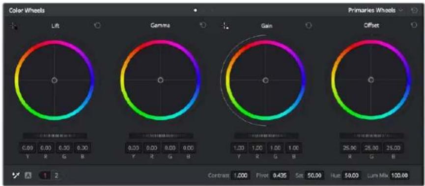 Color Wheels Lift Primaries Wheels Gemine Gain Offset 0.00 0.00 0.00 0.00 Y R G B 1.20 1.00 1.50 1.00 Y R G B 25.00 25.00 25.00 R G B Contrast 1.000 Pivot 0.435 Sat 50.00 Hue 50.00 Lum Mix 100.00