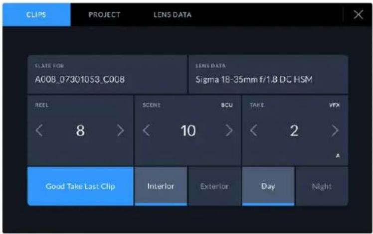CLIPS PROJECT LENS DATA SLATE FOR A008_07301053_C008 LENS DATA Sigma 18-35mm f/1.8 DC HSM REEL < 8 > SCENE < 10 > BCU TAKE < 2 > VFX Good Take Last Clip Interior Exterior Day Night