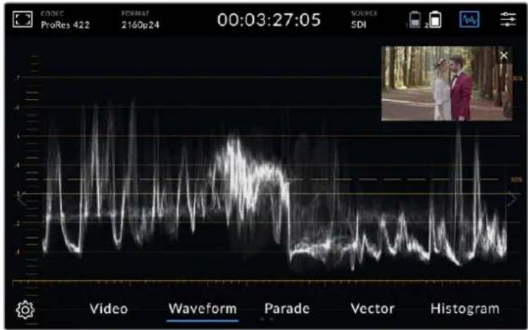 CODEC ProRes 422 FORMAT 2160p24 00:03:27:05 SOURCE SDI Video Waveform Parade Vector Histogram