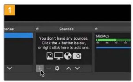 1 Sources You don't have any sources. Click the + button below, or right click here to add one. Mic/Aux