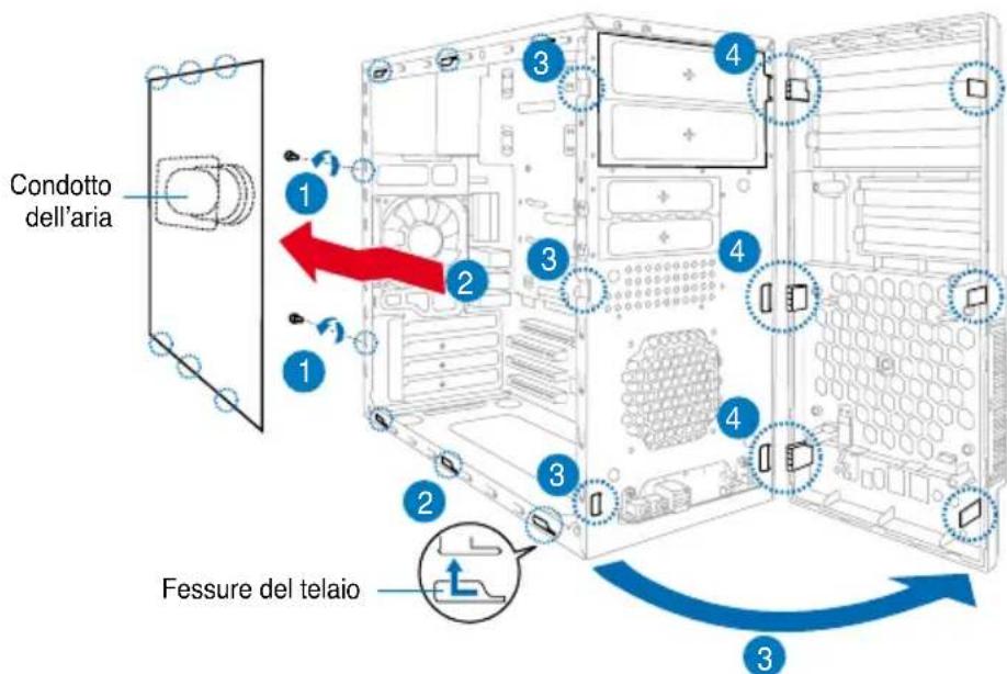 ASUS V2P5G45 - Rimozione del coperchio laterale e del pannello anteriore - 1