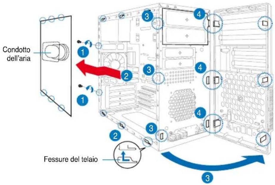 ASUS V3P5V900 - Rimozione del coperchio laterale e del pannello anteriore - 1