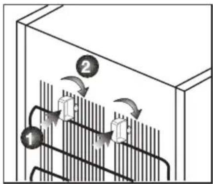 Diagram showing airflow or heat transfer between two containers with labeled components and directional arrows