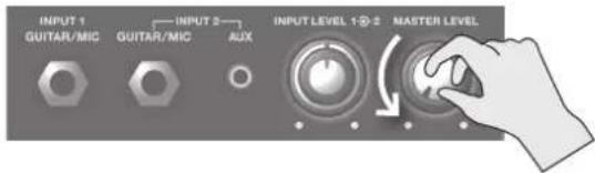 BOSS eBand JS10 - Draai de [MASTER VOLUME]-regelaar volledig op het minimumniveau. - 1