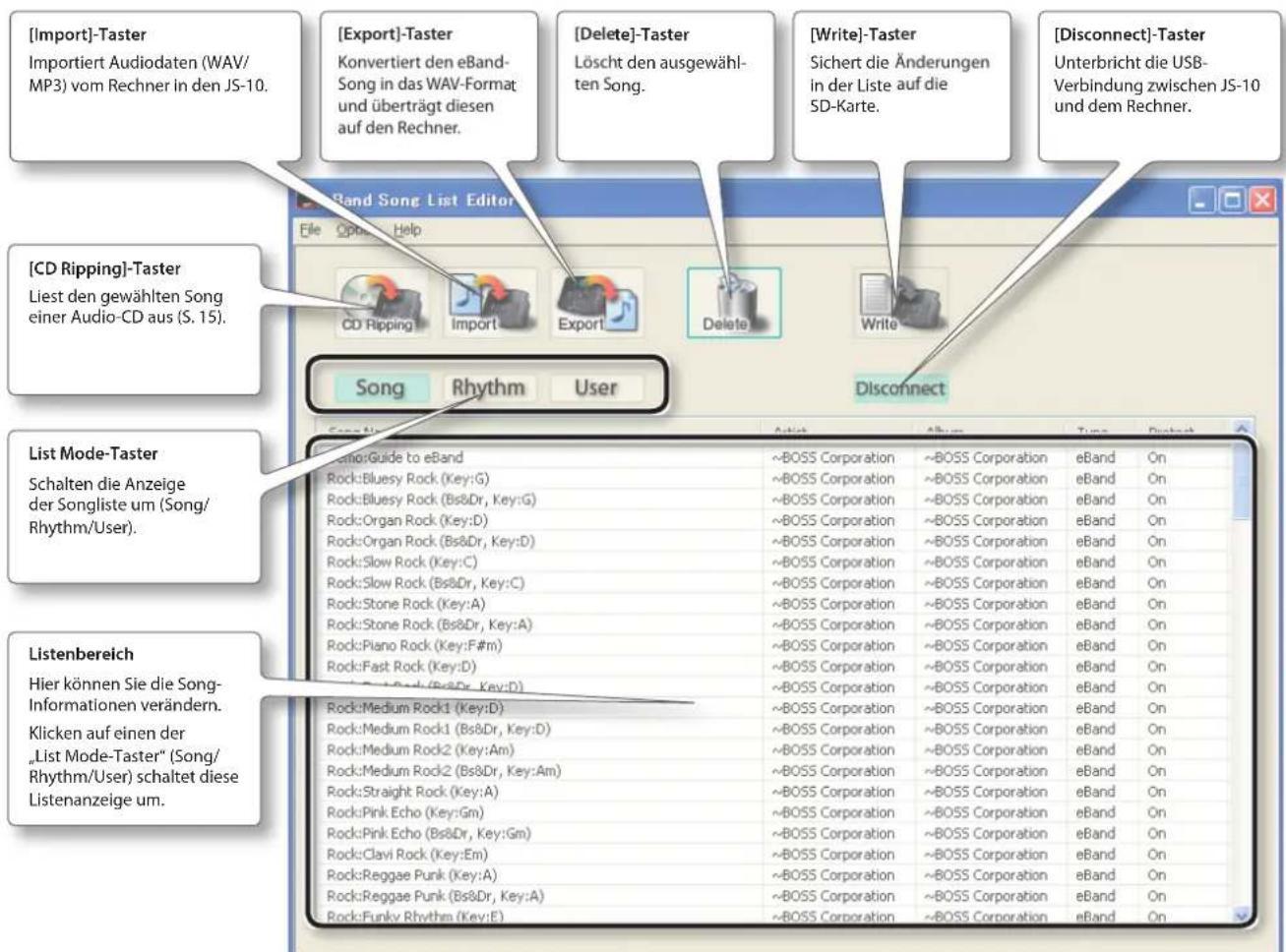 BOSS eBand JS10 - Anwendung der eBand Song List Editor-Software - 1