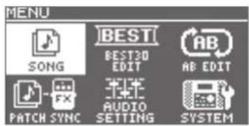 BOSS eBand JS10 - Menu in het bovenste scherm - 1