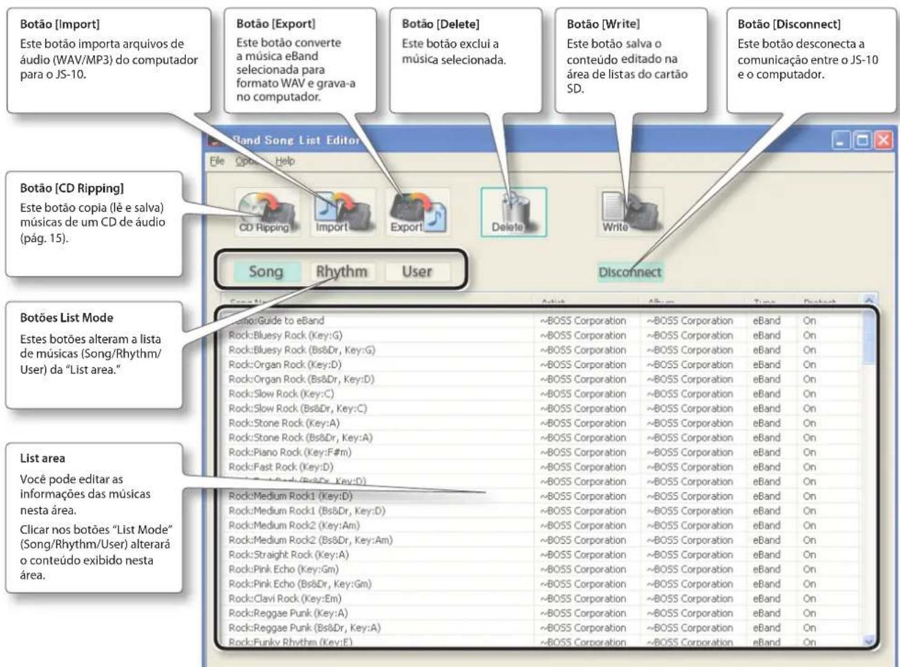 BOSS eBand JS10 - Usando o eBand Song List Editor - 1
