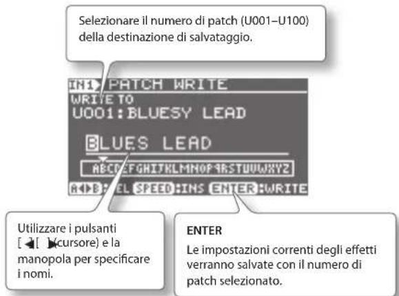 BOSS eBand JS10 - In una schermata per la modifica degli effetti, eseguire questa sequenza di passaggi: Pulsante [MENU] → "WRITE/NAME" → Pulsante [ENTER]. - 1